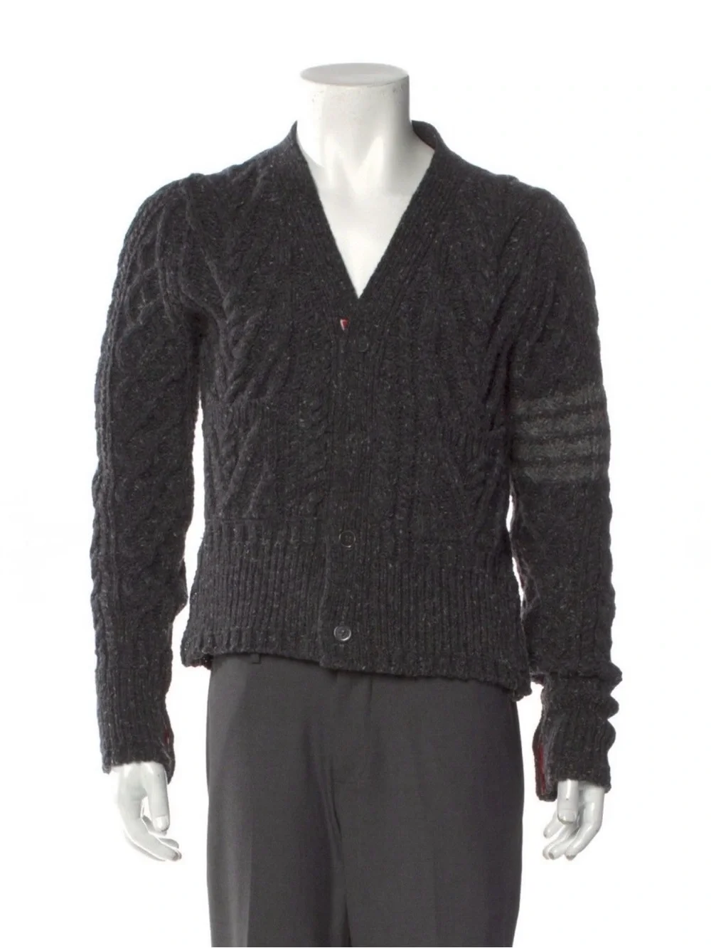 Thom Browne Diagonal Charcoal Cable-Knit Button Cardigan